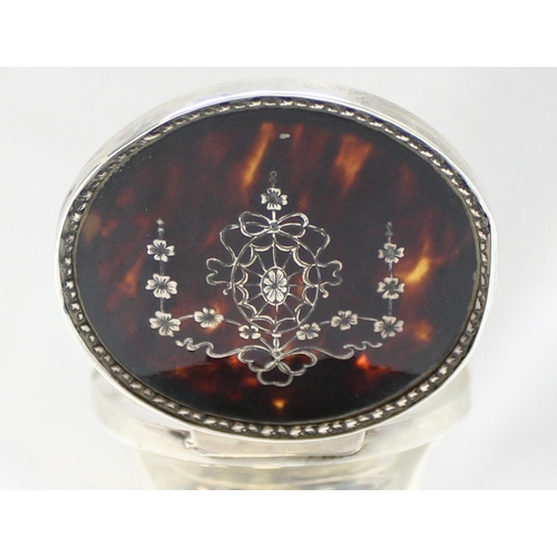 1099K - An early 20th century silver and tortoiseshell shaped capstan inkwell, marked for Birmingham 1911, m... 