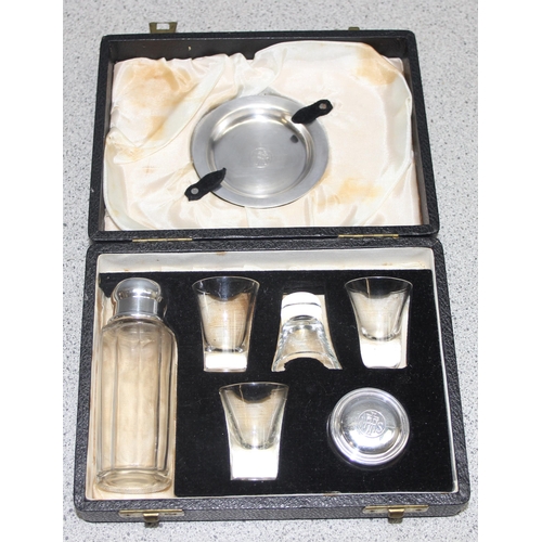 1050 - 1920’s boxed seven item travelling communion set with silver plated fittings by William Batt & Sons