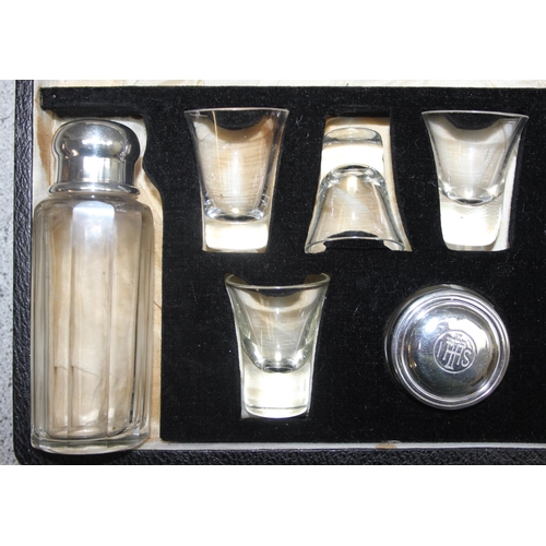 1050 - 1920’s boxed seven item travelling communion set with silver plated fittings by William Batt & Sons