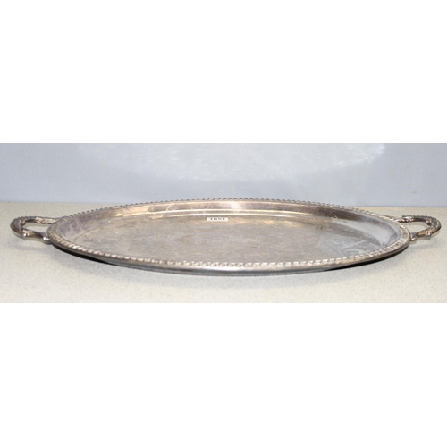 1051 - Large Georgian style oval silver-plated tray with handles, approx 66cm wide incl handles