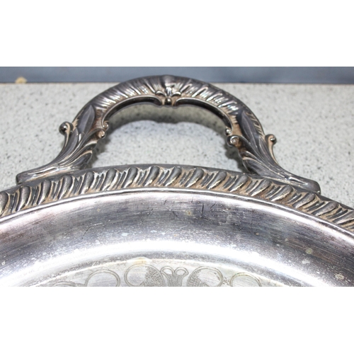 1051 - Large Georgian style oval silver-plated tray with handles, approx 66cm wide incl handles