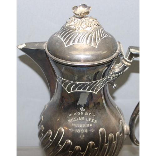 1055 - Mixed lot to incl antique silver-plated coffee pot (approx 30cm) and a selection of antique pewter t... 