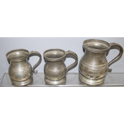 1055 - Mixed lot to incl antique silver-plated coffee pot (approx 30cm) and a selection of antique pewter t... 