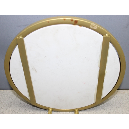 128 - Mid 20c gilt brass and marble topped circular side table in the manner of designer Eileen Gray, appr... 