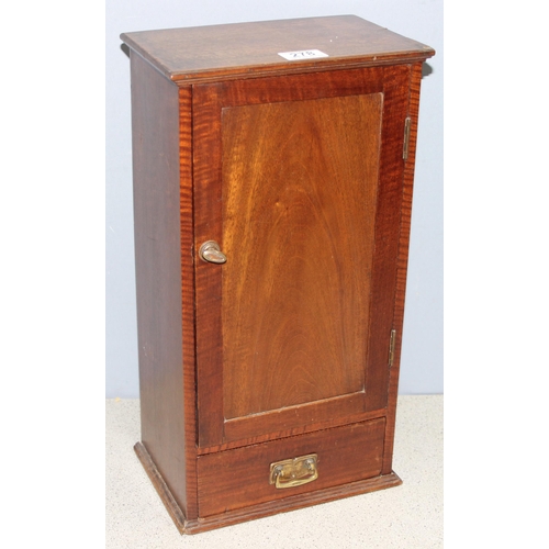 278 - Antique mahogany table top curio cabinet with drawer, approx 25 x 17 x 47cm