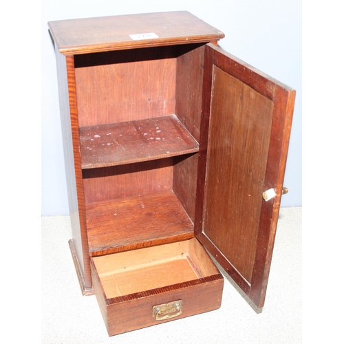 278 - Antique mahogany table top curio cabinet with drawer, approx 25 x 17 x 47cm