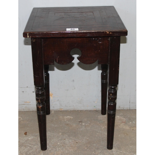 40 - An unusual antique parquetry topped side table slightly in the manner of Liberty, approx 34cm wide x... 