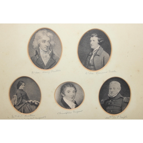 488 - 2 sets of framed black and white miniature portrait style prints in gilt frames, largest approx 45cm... 