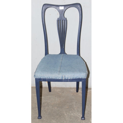 65 - A blue painted side chair with denim fabric upholstery