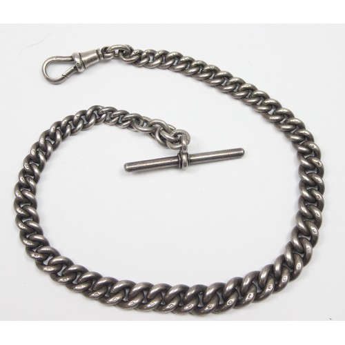 1184 - An antique graduated silver thick gauge linked Albert chain, marked for Birmingham 1909 and each lin... 