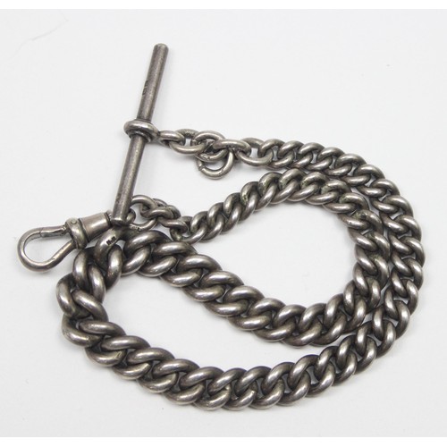 1184 - An antique graduated silver thick gauge linked Albert chain, marked for Birmingham 1909 and each lin... 