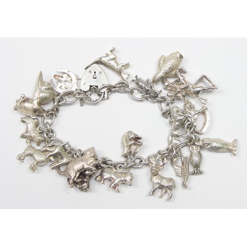 1187 - A good quality vintage silver charm bracelet with a large qty of silver charms, mainly of animals ma... 