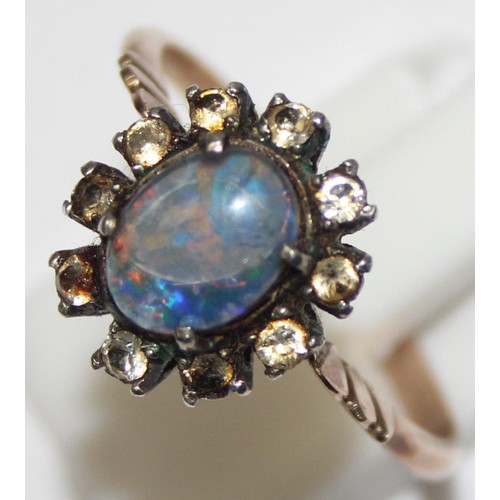 1190 - A vintage Opal triplet, white stone cluster and silver gilt ring, unmarked but XRF confirmed, approx... 