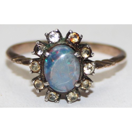 1190 - A vintage Opal triplet, white stone cluster and silver gilt ring, unmarked but XRF confirmed, approx... 