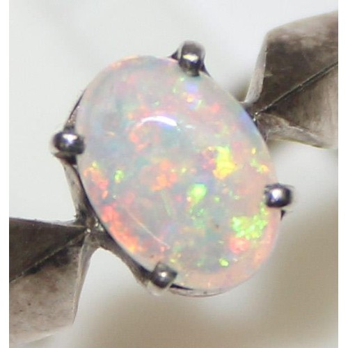 1191 - A vintage silver and solitaire opal dress ring, unmarked but XRF confirmed, approx size X