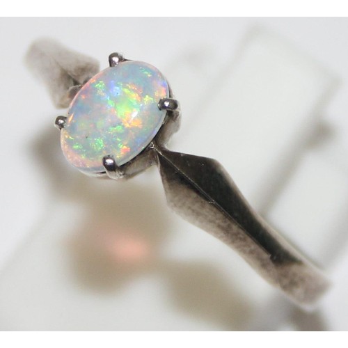 1191 - A vintage silver and solitaire opal dress ring, unmarked but XRF confirmed, approx size X