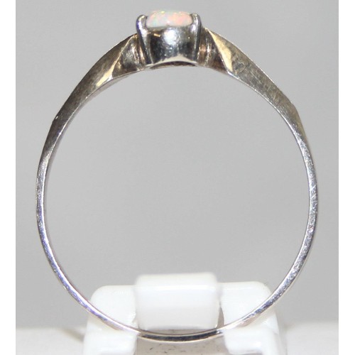 1191 - A vintage silver and solitaire opal dress ring, unmarked but XRF confirmed, approx size X