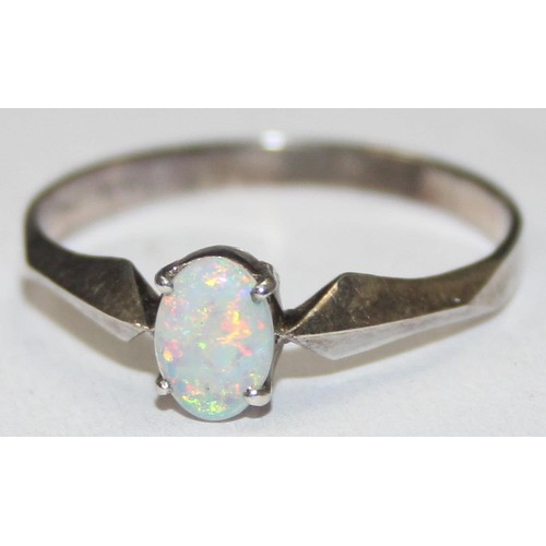 1191 - A vintage silver and solitaire opal dress ring, unmarked but XRF confirmed, approx size X