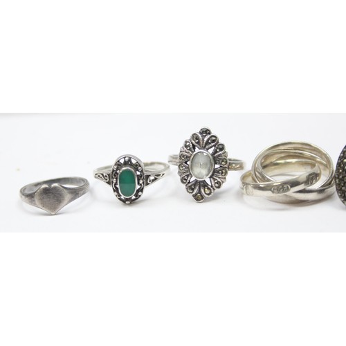 1193 - 6 assorted silver rings to inc Art Deco period Marcasite rings, Russian band ring etc, all XRF confi... 