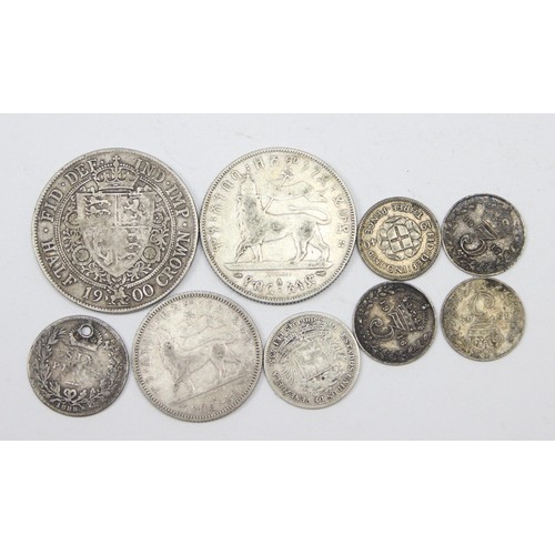 1250 - Qty of assorted world and British silver coins to inc a 1900 half crown in fair grade, approx 45.349... 