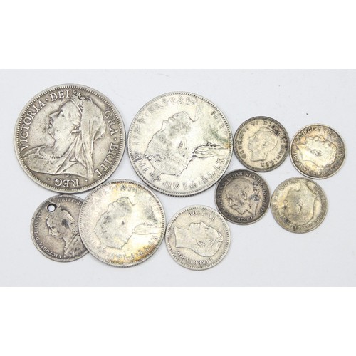 1250 - Qty of assorted world and British silver coins to inc a 1900 half crown in fair grade, approx 45.349... 