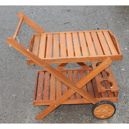 346 - A teak garden serving trolley, approx 79cm wide x 50cm deep x 76cm tall