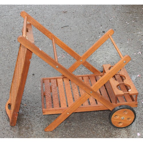 346 - A teak garden serving trolley, approx 79cm wide x 50cm deep x 76cm tall