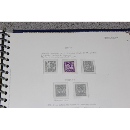 583 - Stamps - Large qty of mixed stamps to include Jersey stamps in red Stanley Gibbons album, Great Brit... 