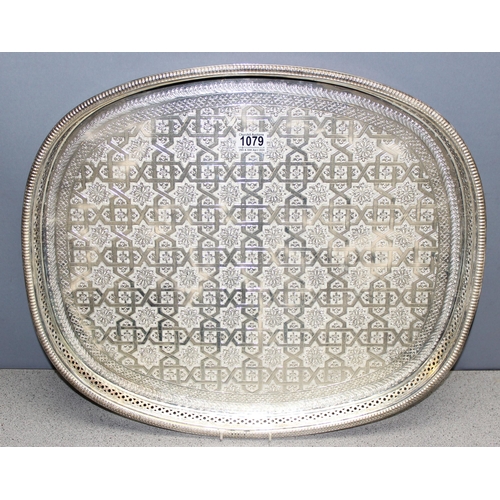 1079 - A large decorative Moroccan silver plated serving tray, approx 58cm x 50cm, approx 2.5kg gross