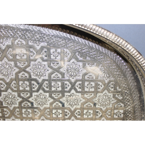 1079 - A large decorative Moroccan silver plated serving tray, approx 58cm x 50cm, approx 2.5kg gross