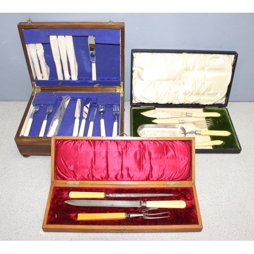 1084 - 3 assorted antique boxed cutlery items to inc a carving set, part cutlery canteen etc