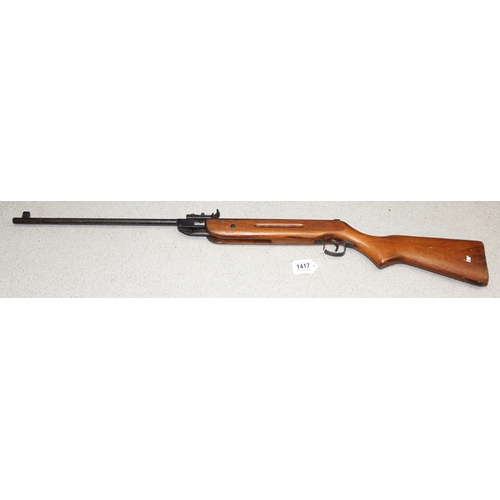 1417 - Vintage .22 air rifle with wooden stock, seemingly unmarked