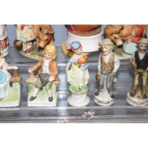 1836 - Qty of assorted continental ceramic figurines, to incl a wind-up musical bird, tallest approx 18cm