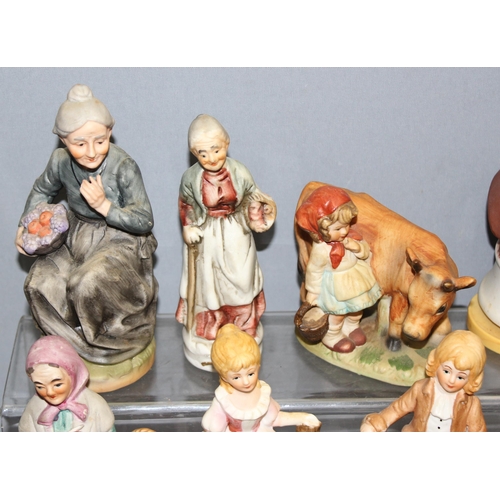 1836 - Qty of assorted continental ceramic figurines, to incl a wind-up musical bird, tallest approx 18cm