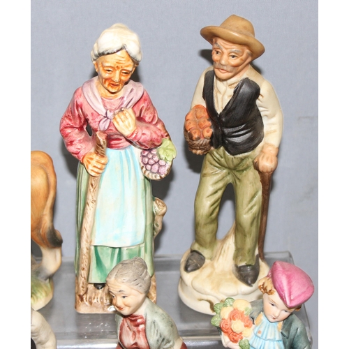 1836 - Qty of assorted continental ceramic figurines, to incl a wind-up musical bird, tallest approx 18cm