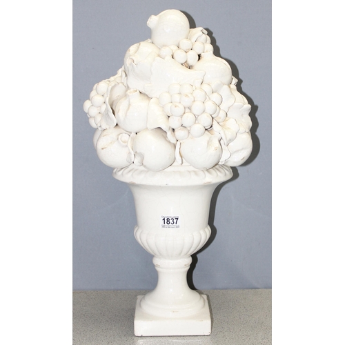 1837 - Large ceramic fruit centrepiece display with white crackle-glaze finish, approx 60cm H