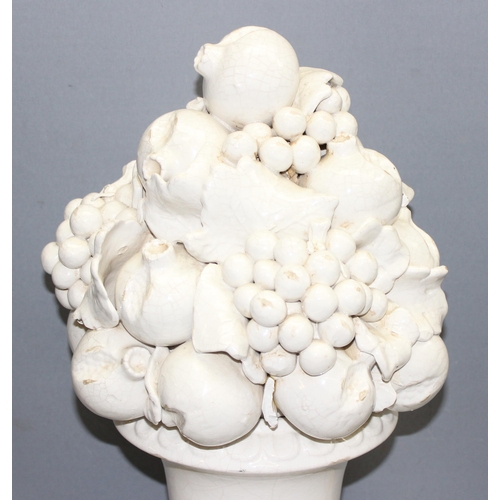 1837 - Large ceramic fruit centrepiece display with white crackle-glaze finish, approx 60cm H