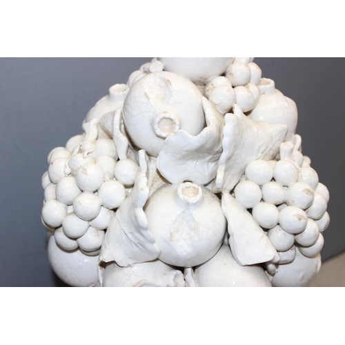 1837 - Large ceramic fruit centrepiece display with white crackle-glaze finish, approx 60cm H