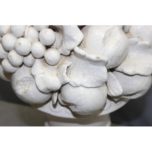 1837 - Large ceramic fruit centrepiece display with white crackle-glaze finish, approx 60cm H