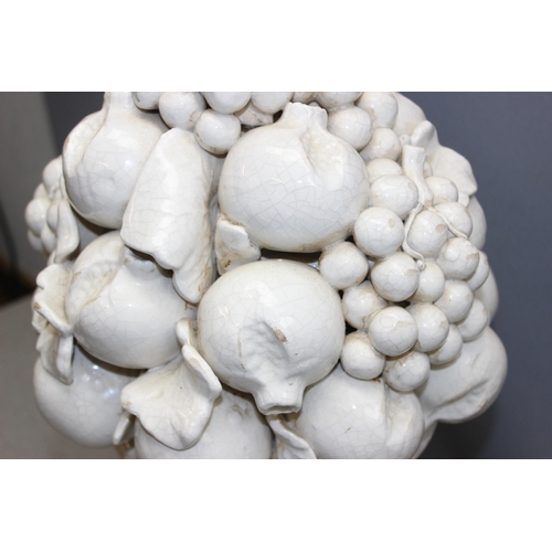 1837 - Large ceramic fruit centrepiece display with white crackle-glaze finish, approx 60cm H