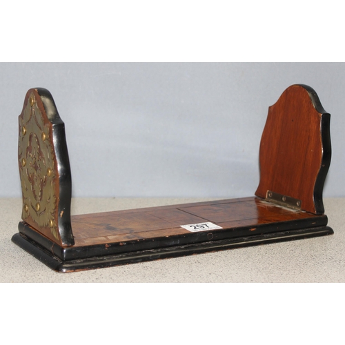 297 - A Victorian gilt brass and walnut extending bookslide with ebonised base, approx 33cm wide unextende... 