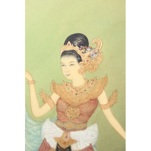 404 - B.C. Gue (Bombay School, XX), a high quality gouache painting of a Cambodian dancing lady in glazed ... 