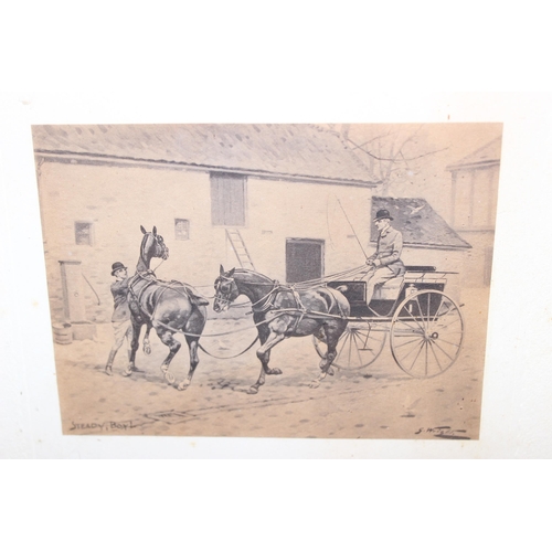 499M - Pair of antique photographic prints in frames of horse and carts, approx 30 x 25cm