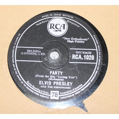 611 - 3 x Elvis Presley 78rpm vinyl records incl Blue Suede Shoes/Tutti Frutti, Love Me/Mystery Train, and... 