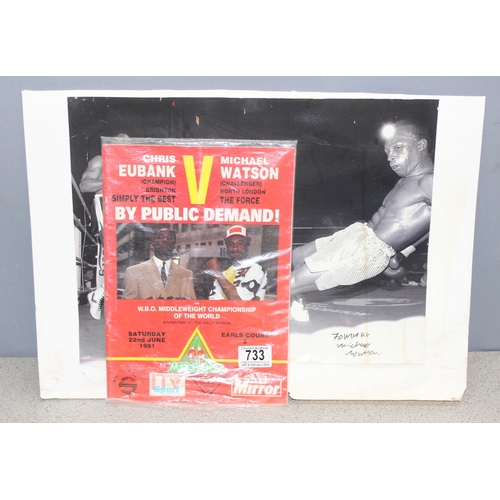 733 - A signed photograph of Michael Watson on card backing, and a 1991 Eubank Watson fight programme (2)