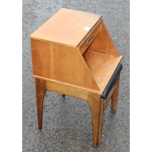 166 - A retro telephone table and pull out vinyl topped stool, approx 43cm wide x 43cm deep x 69cm tall