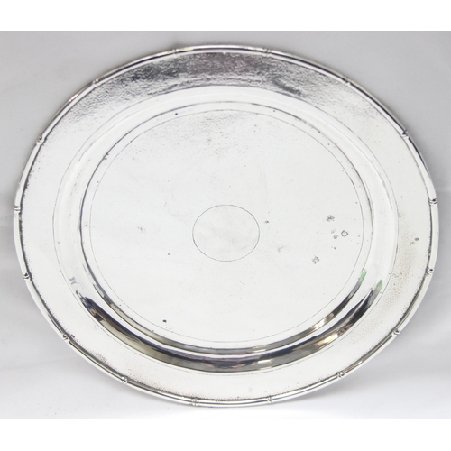 1001 - An antique Chinese export silver serving plate made by Hung Chong & Co, XRF tests approx 85% silver,... 