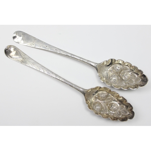 1004 - 2 George III period silver berry spoons, both marked for London 1780 but by Stephen Adams & Thomas W... 