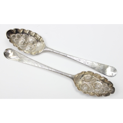 1004 - 2 George III period silver berry spoons, both marked for London 1780 but by Stephen Adams & Thomas W... 