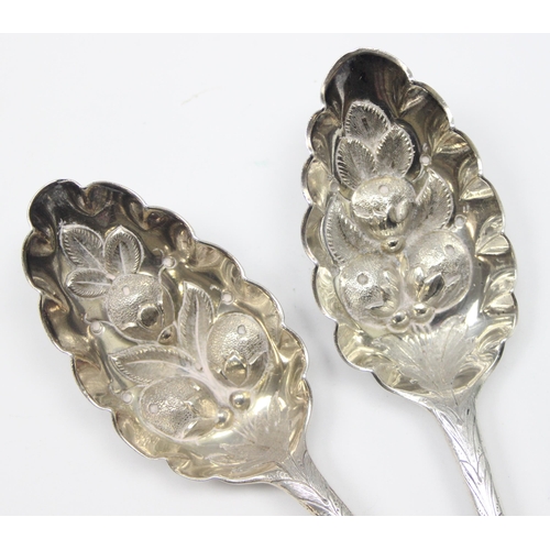 1004 - 2 George III period silver berry spoons, both marked for London 1780 but by Stephen Adams & Thomas W... 